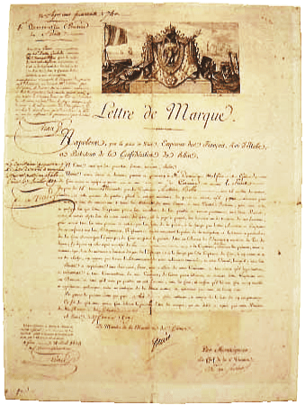 Каперское свидетельство, выданное во Франции в 1809 году